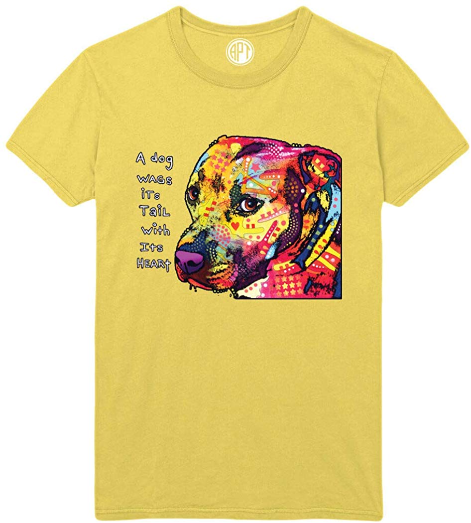 Dog Wags Its Tail with Its Heart-Gratitude Pitbull-Staffordshire Terrier-Printed Yellow T-Shirts