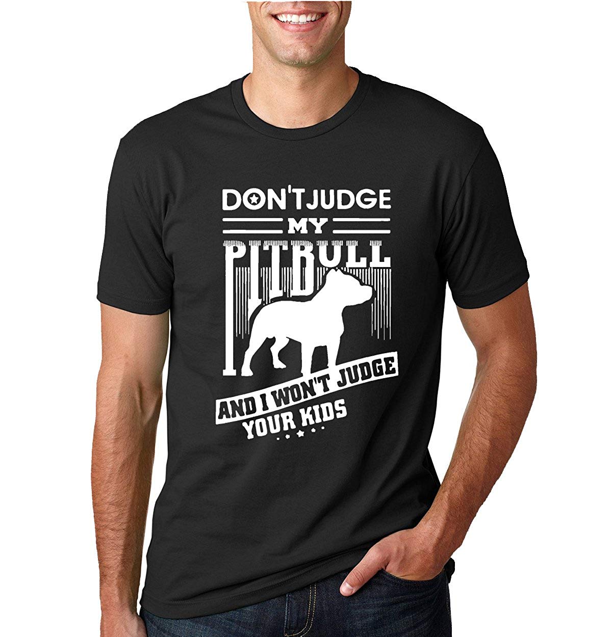 Don't Judge My Pitbull | Mens Animal Lover Graphic Black T-Shirts