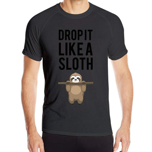 Drop It Like A Sloth-1 Men's Fast Drying Round Collar Short Sleeve Gym Wear Black T-Shirts