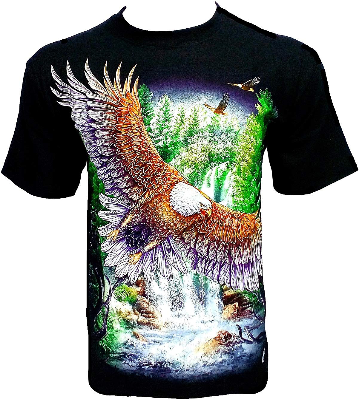 Eagle Over Mountains Men's Glow in The Dark Black T-Shirts