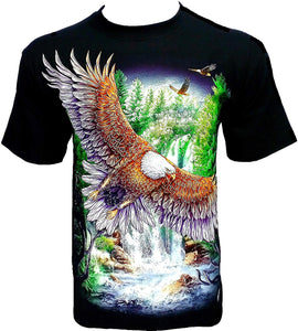 Eagle Over Mountains Men's Glow in The Dark Black T-Shirts