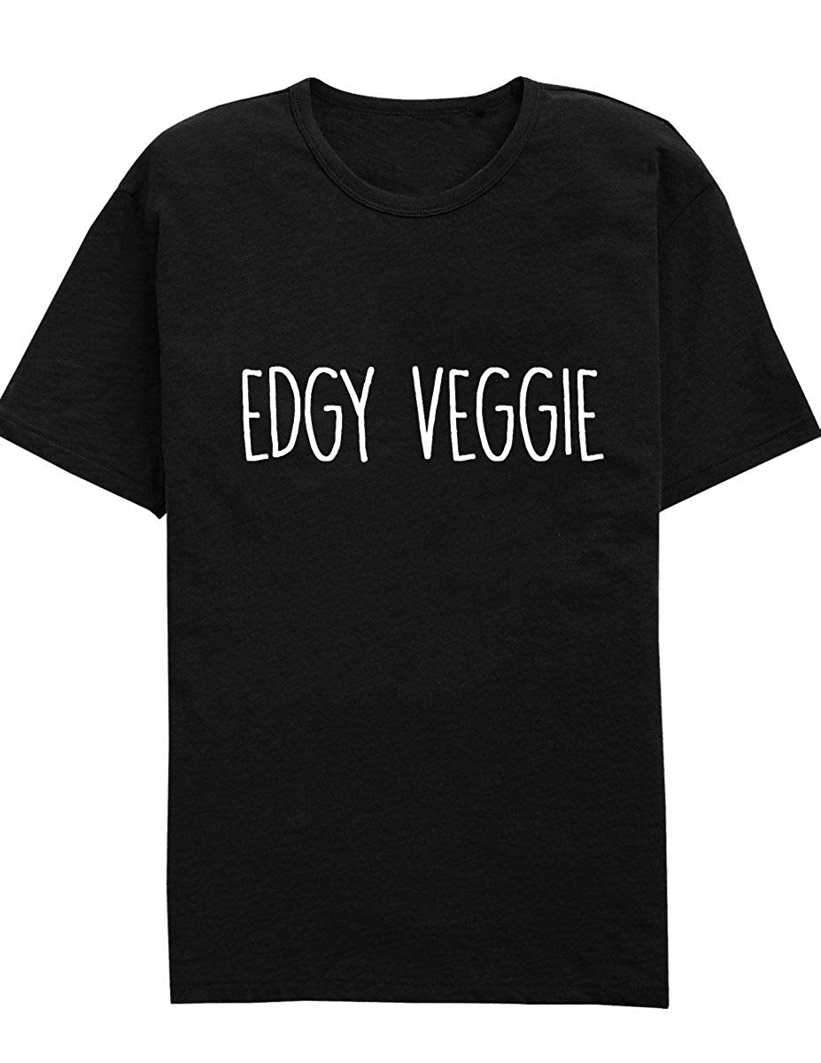 Edgy Veggie Vegan Vegetarian unisex slogan Black T-Shirts