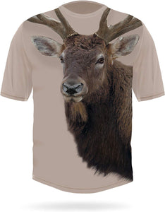 Elk Short Sleeve -3D Bull Elk Hunting -Men's Premium Camo T-Shrts Beige T-Shirts