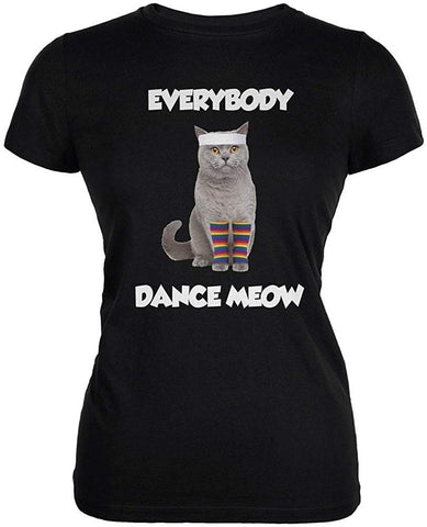 Everybody Dance Meow Juniors Soft Black T-Shirts