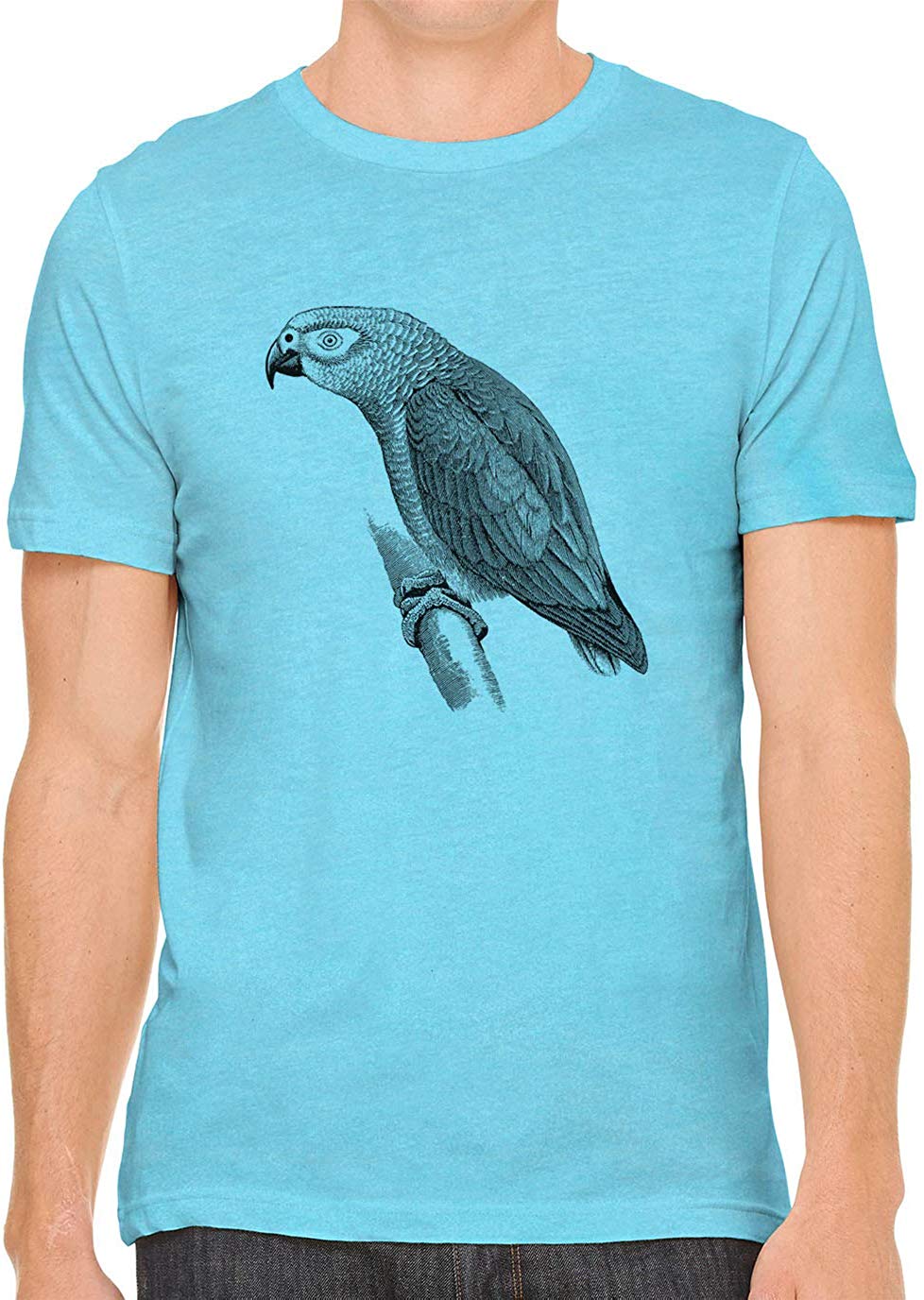 Exotic Grey Parrot Cotton Crewneck Unisex Blue T-Shirts