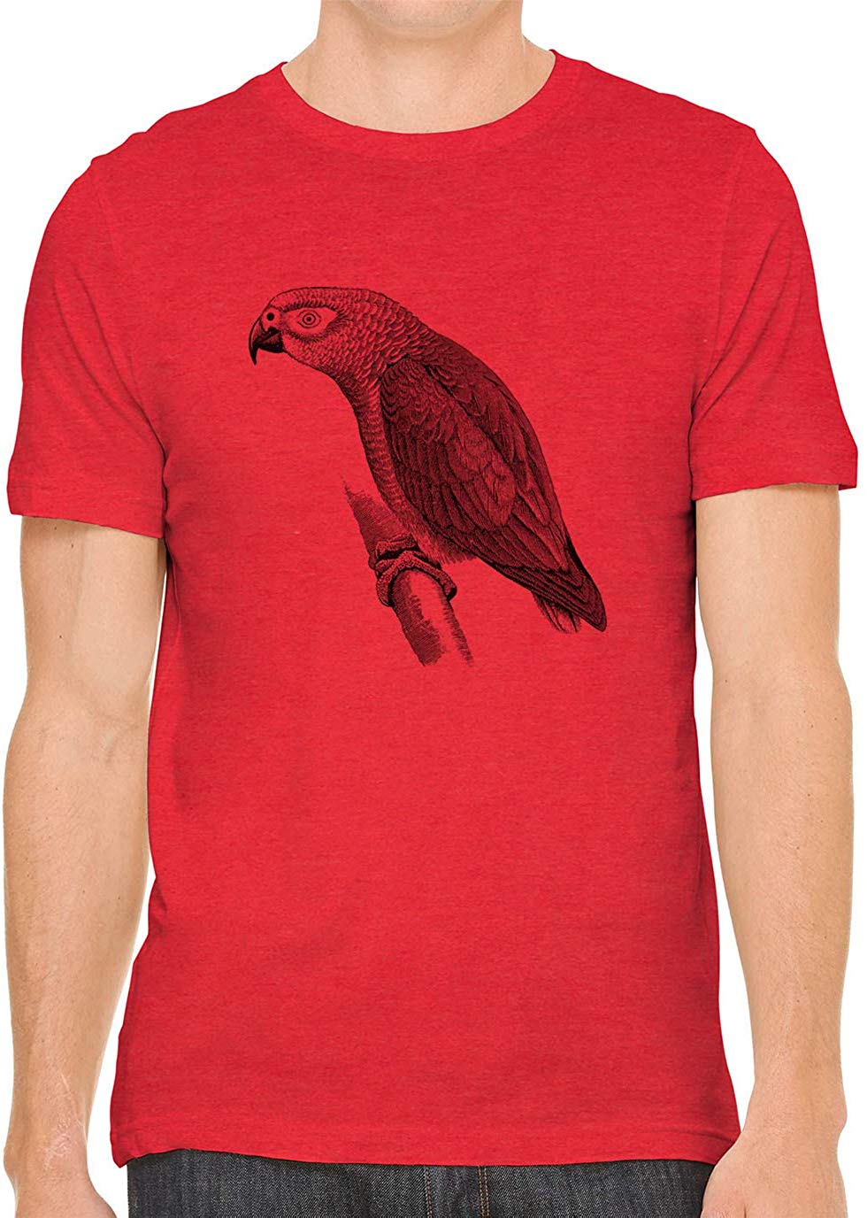 Exotic Grey Parrot Cotton Crewneck Unisex Red T-Shirts