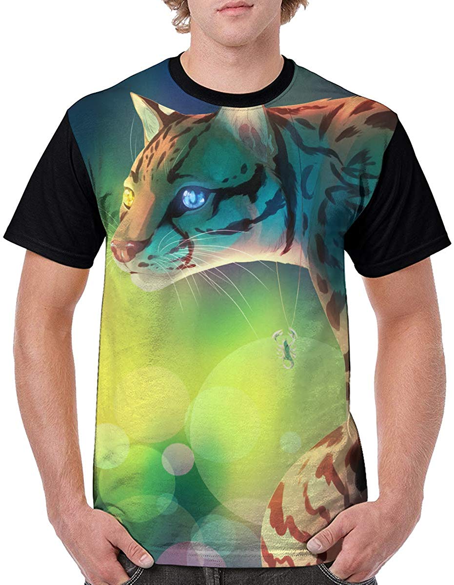 Fantasy Leopard Mens 3D Print Short Sleeve Graphic Summer Black T-Shirts