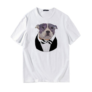 Fashion Digital Animal Doggy Printing Short-Sleeve Summer Tops Graphic for Students Youngsters White T-Shirts