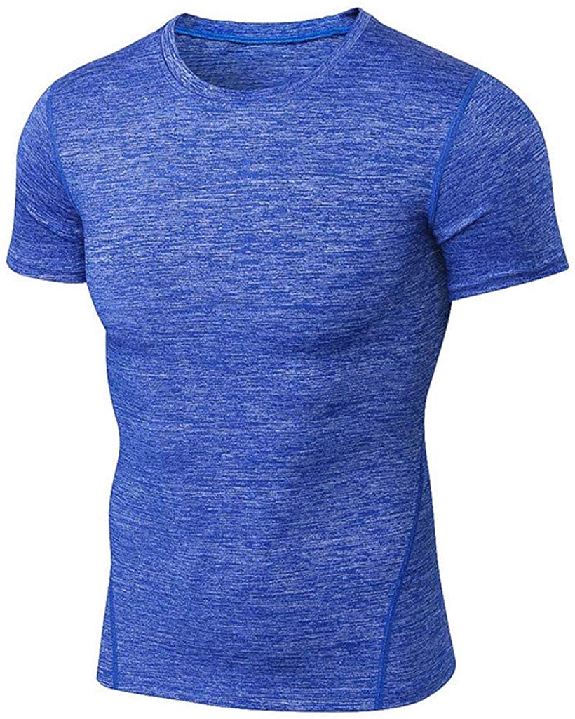 Fashion Solid Short Sleeve O-Neck Tops Blue T-Shirts