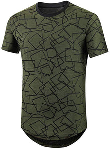 Fastbot Men's Top Summer New Geometric Pattern Print Short Sleeve Breathable Quick-Drying Top Green T-Shirts