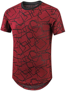 Fastbot Men's Top Summer New Geometric Pattern Print Short Sleeve Breathable Quick-Drying Top Red T-Shirts