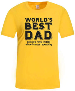 Father's Day Men's Summer Casual Print Short Sleeve Gift for Worlds Best DAD Tops Yellow T-Shirts