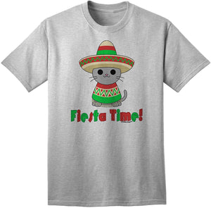 Fiesta Time-Cute Sombrero Cat Adult Gray T-Shirts