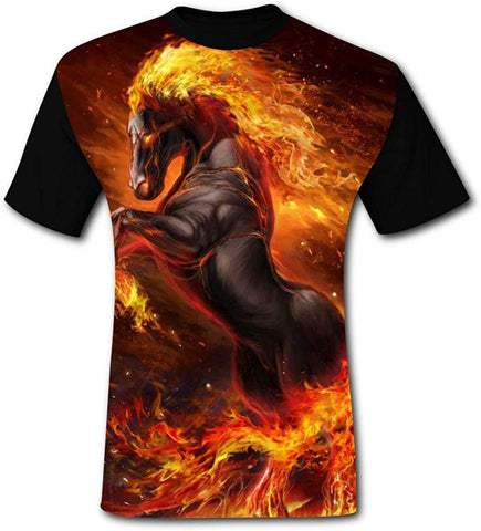 Fire Horse 2018 Men's 3D Printed O-Neck Short Sleeve Black T-Shirts