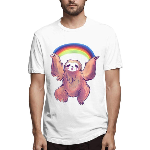 Fluffy Rainbow Sloth Mens Awesome Short Sleeve White T-Shirts