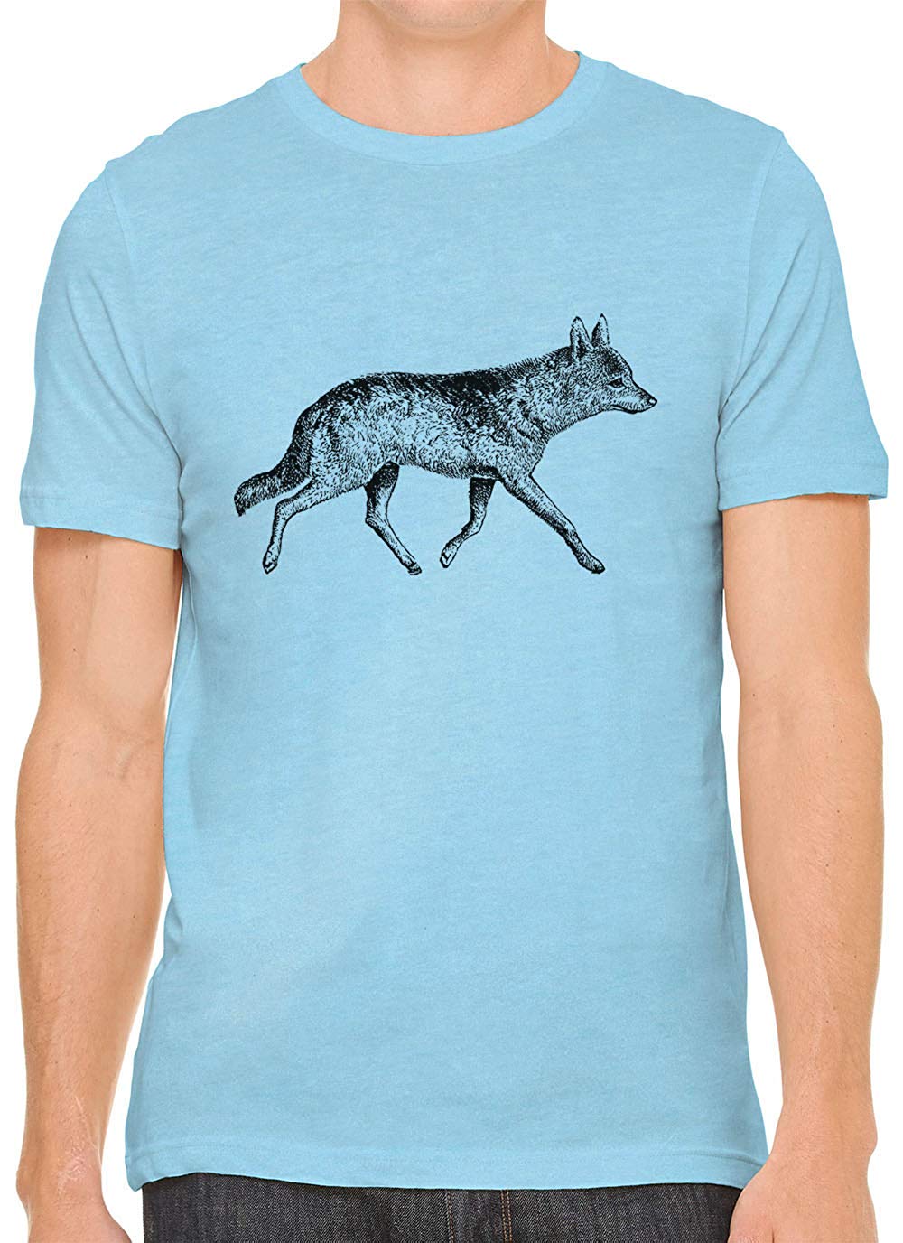 Fox Trotting Cotton Crewneck Men Blue T-Shirts