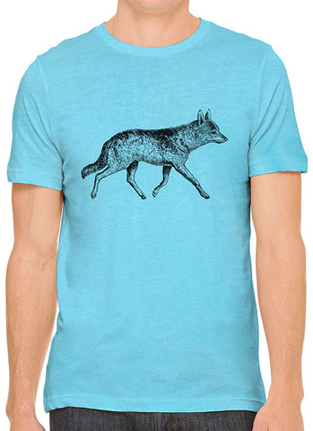 Fox Trotting Cotton Crewneck Men Blue T-Shirts