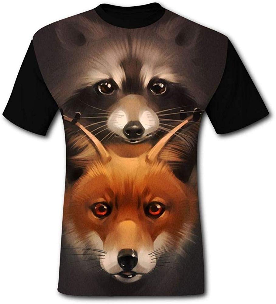 Fox and Racoon 2018 Men's 3D Printed O-Neck Short Sleeve Black T-Shirts