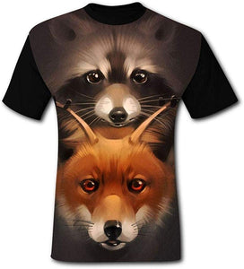 Fox and Racoon 2018 Men's 3D Printed O-Neck Short Sleeve Black T-Shirts