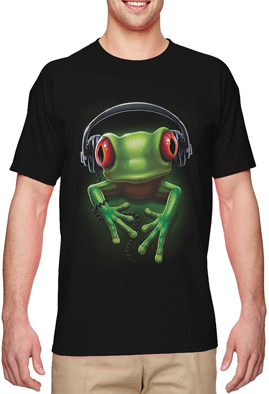 Frog with Headphones-DJ Music Party Men's Black T-Shirts