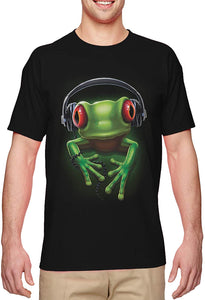 Frog with Headphones-DJ Music Party Men's Black T-Shirts