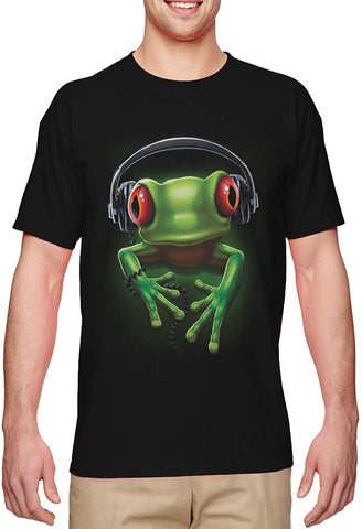 Frog with Headphones-DJ Music Party Men's Black T-Shirts