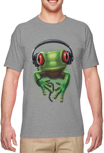 Frog with Headphones-DJ Music Party Men's Gray T-Shirts