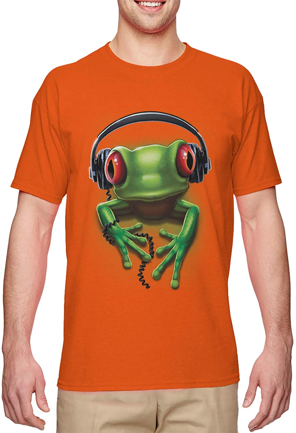 Frog with Headphones-DJ Music Party Men's Orange T-Shirts