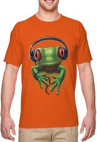 Frog with Headphones-DJ Music Party Men's Orange T-Shirts