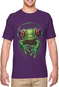 Frog with Headphones-DJ Music Party Men's Purple T-Shirts