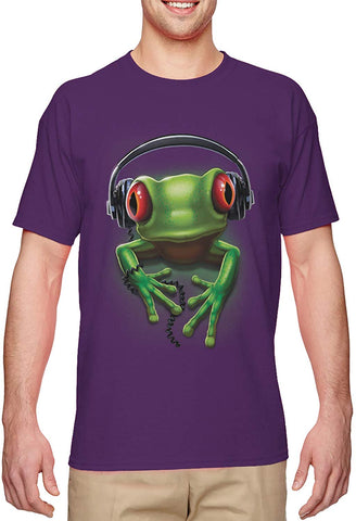 Frog with Headphones-DJ Music Party Men's Purple T-Shirts