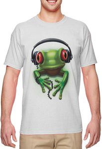 Frog with Headphones-DJ Music Party Men's White T-Shirts