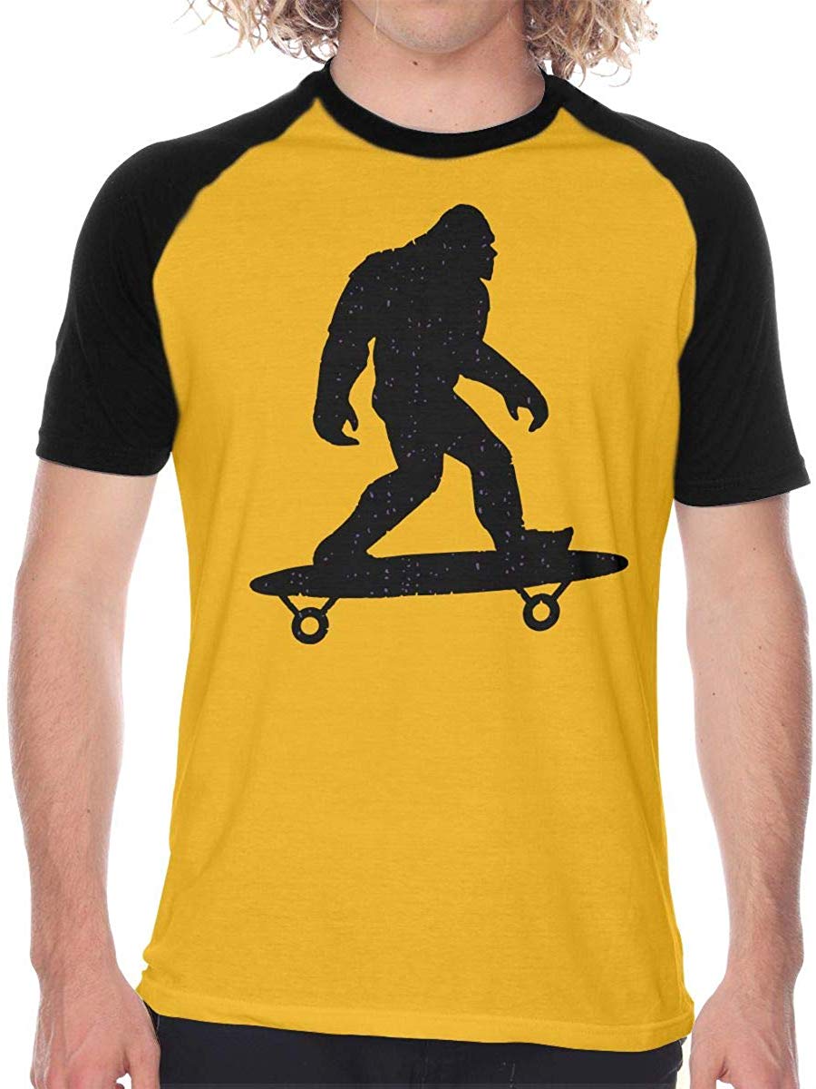 Funny Bigfoot Skateboard Skater Men's Baseball Short-Sleeved Funny Black T-Shirts