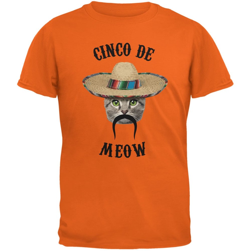 Funny Cat Cinco de Mayo Meow Orange Adult Orange T-Shirts