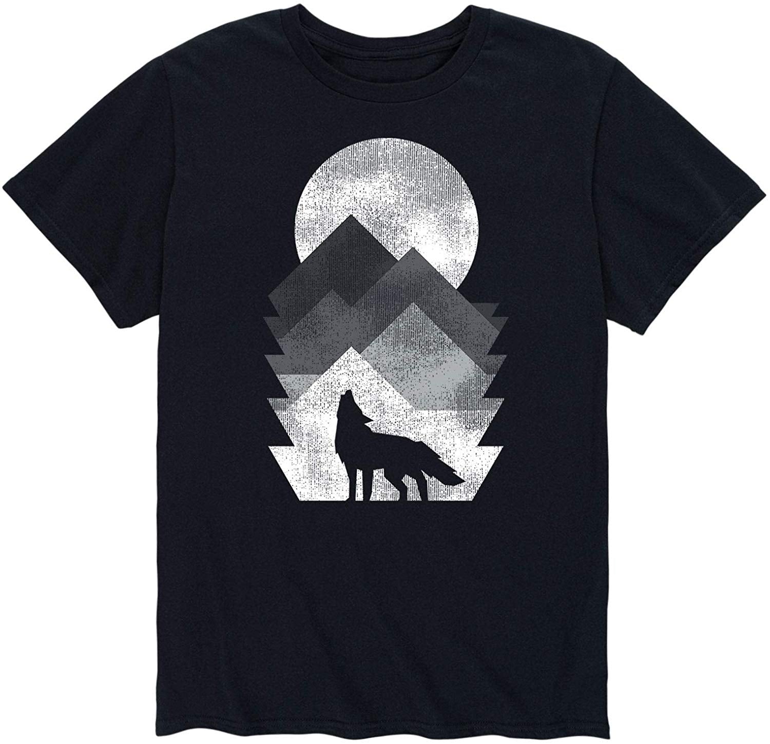 Geometric Mountain Wolf-Adult Short Sleeve Black T-Shirts