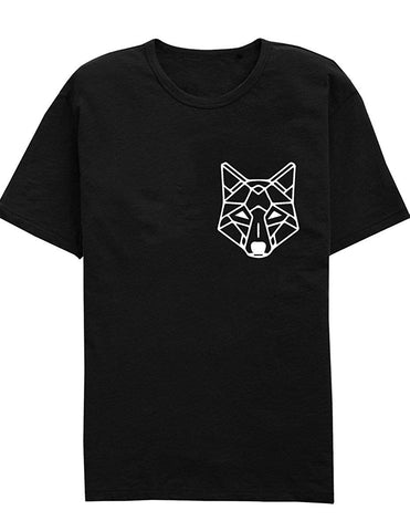 Geometric Wolf Unisex Pocket Print Graphic Black T-Shirts