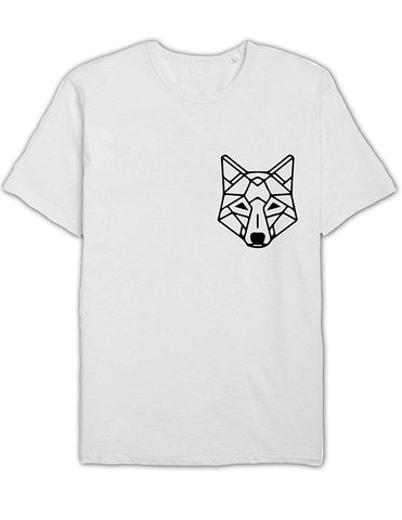 Geometric Wolf Unisex Pocket Print Graphic White T-Shirts