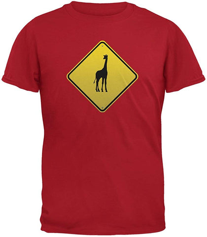 Giraffe Crossing Sign Adult Red T-Shirts