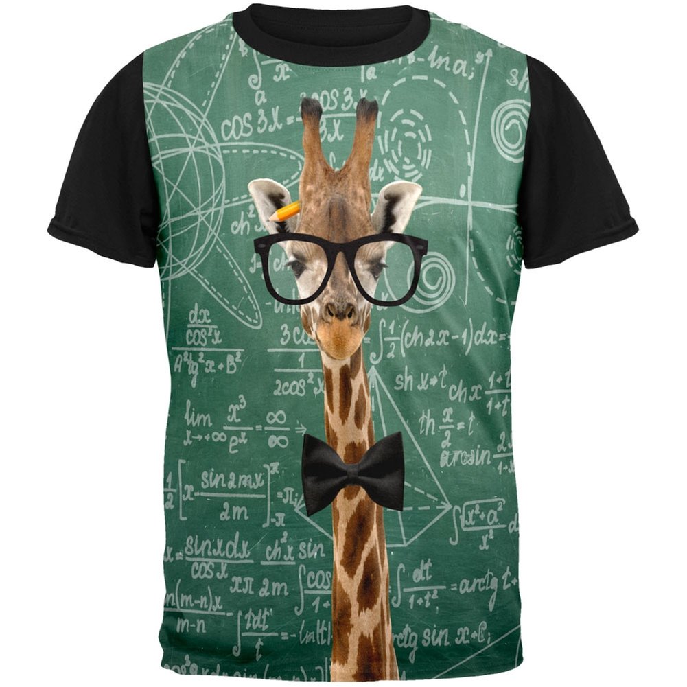 Giraffe Geek Math Formulas Adult Back Black T-Shirts