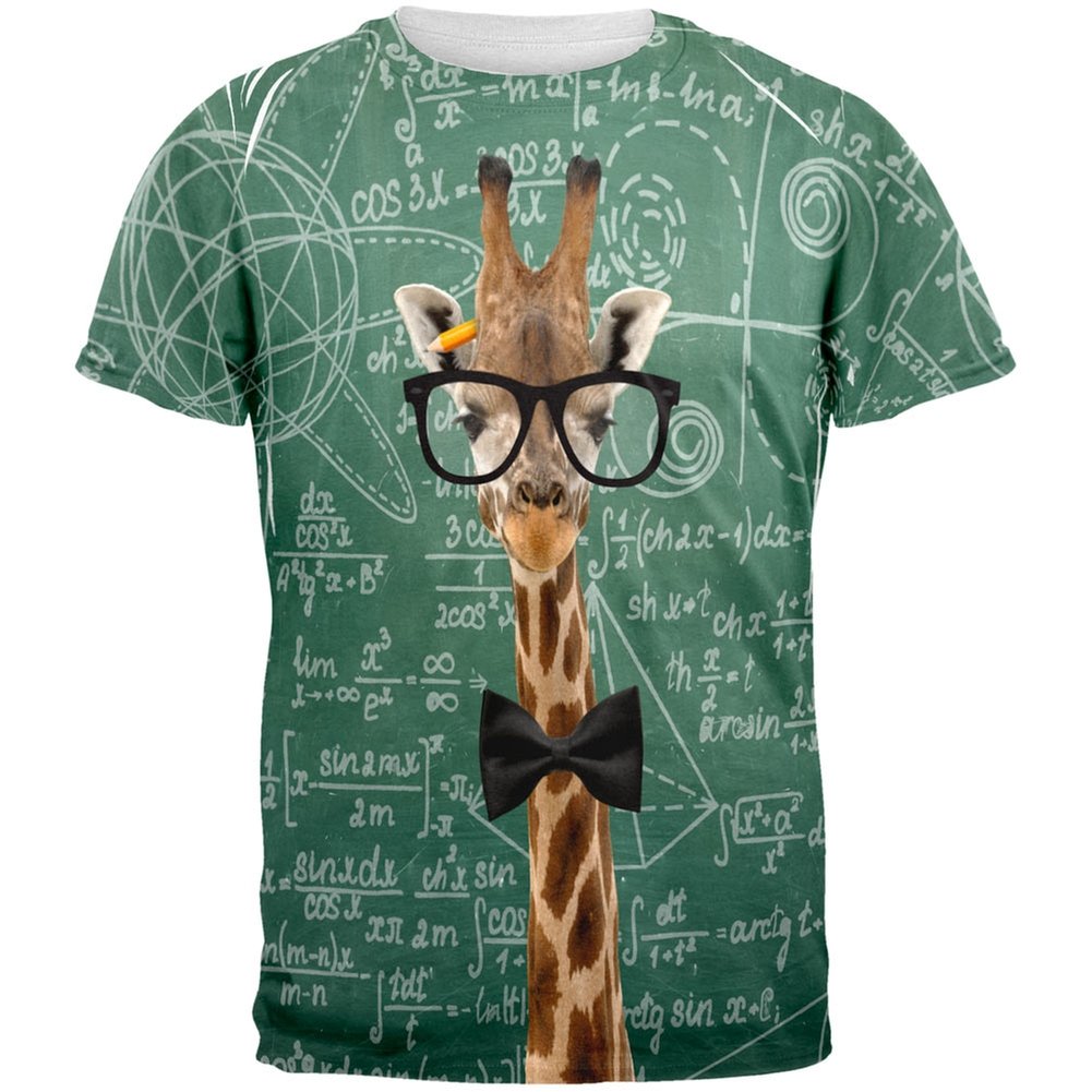 Giraffe Geek Math Formulas All Over Adult Red T-Shirts