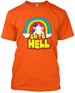 Go to Hell-Funny Unicorn Magical Men's Orange T-Shirts