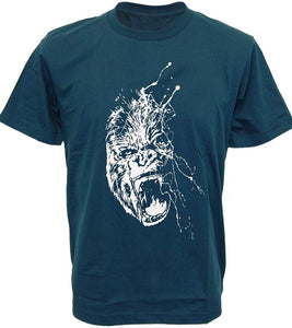 Gorilla Face Ink Splash Men's Monkey Ape Art Graphic Design Blue T-Shirts