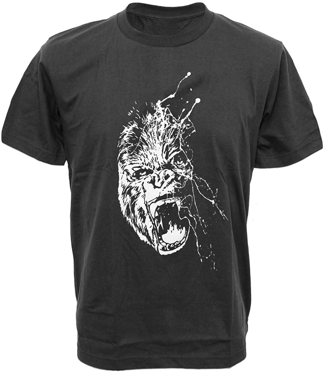 Gorilla Face Ink Splash Men's Monkey Ape Art Graphic Design Gray T-Shirts