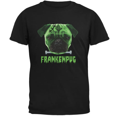 Halloween Franken Pug Dog Adult Black T-Shirts