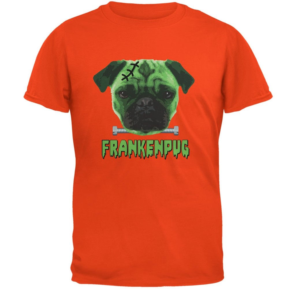 Halloween Franken Pug Dog Orange Adult Orange T-Shirts