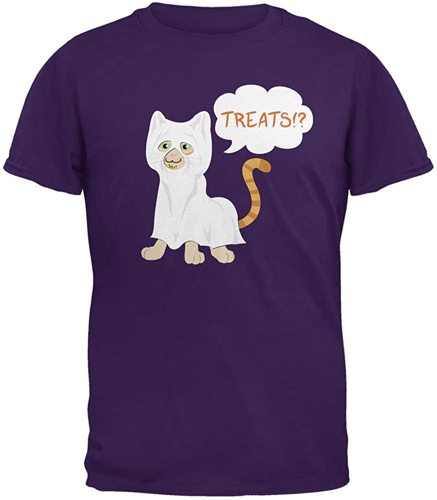 Halloween Ghost Treats Cat Adult Purple T-Shirts