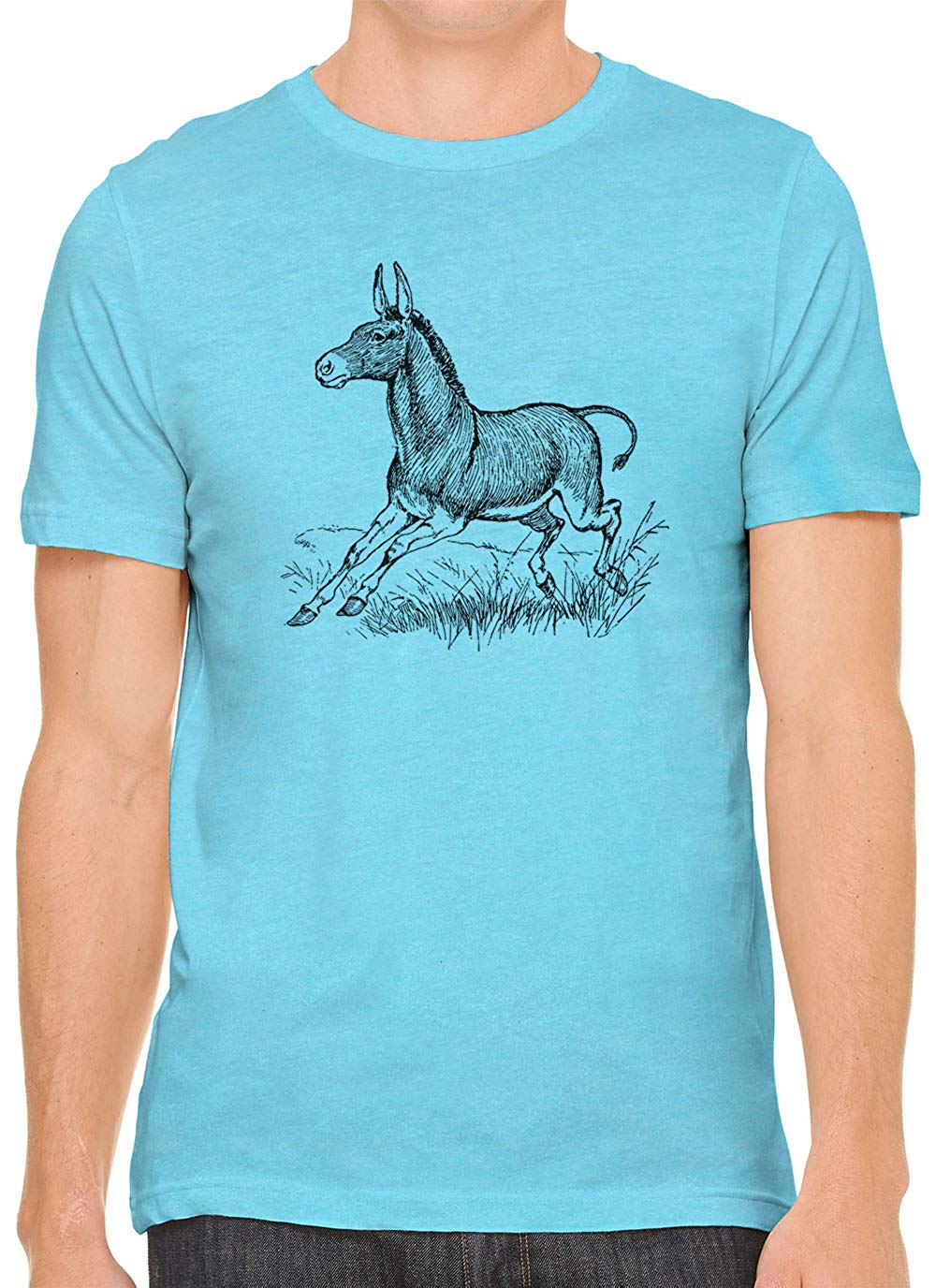 Happy Running Donkey Cotton Crewneck Unisex Blue T-Shirts