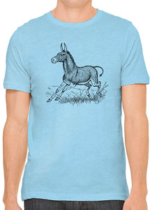 Happy Running Donkey Cotton Crewneck Unisex Blue T-Shirts