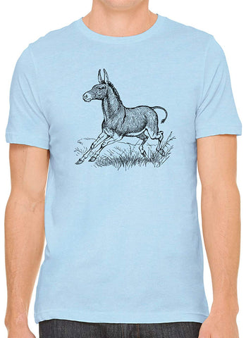 Happy Running Donkey Cotton Crewneck Unisex Blue T-Shirts