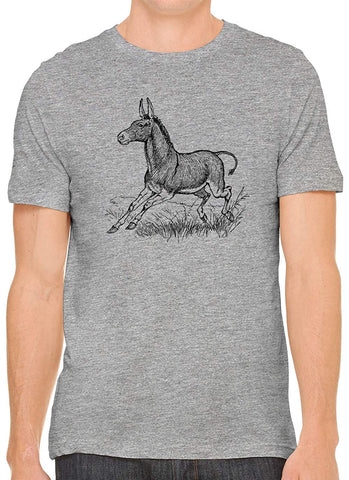 Happy Running Donkey Cotton Crewneck Unisex Gray T-Shirts